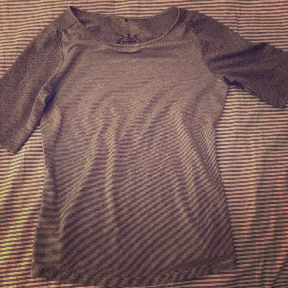 Prana Grey Two Toned Stripe Dot Top Worn Once!